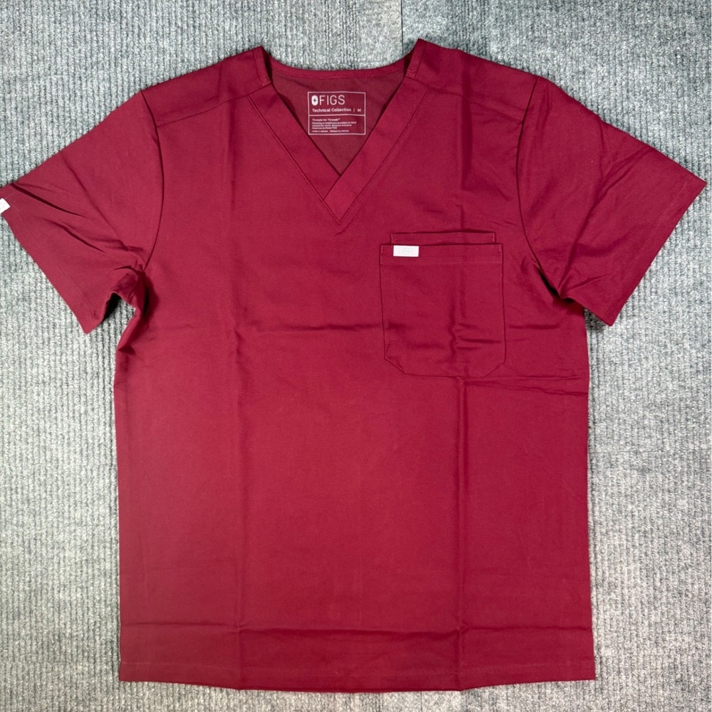 FIGS Technical Collection Leon Scrub Top Men Medium Burgundy Maroon V-Neck